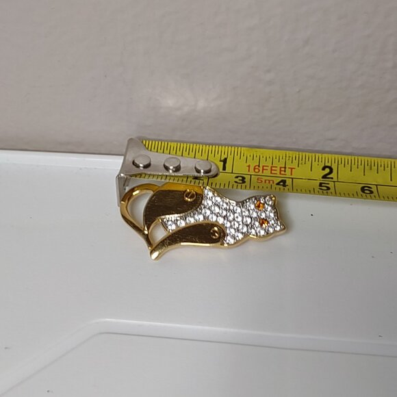 Very Cool Gold Tone Cat Brooch With Clear Stones - Picture 7 of 10
